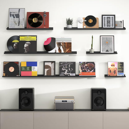 Heimlove Picture Ledge Shelf, Floating Shelves Set of 2, 36 Inches Picture Shelf for Wall with Ledge, Kids Bookshelf Wall Mounted for Living Room Bedroom Decor Books Photo Frames - Black