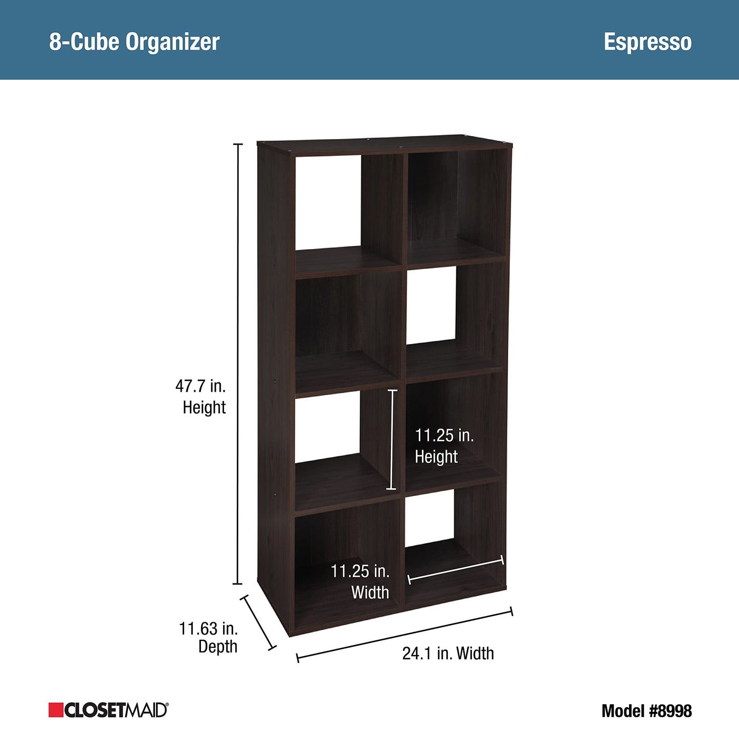 ClosetMaid Cubeicals 8 Cube Storage Shelf Organizer Bookshelf, Stackable, Vertical or Horizontal
