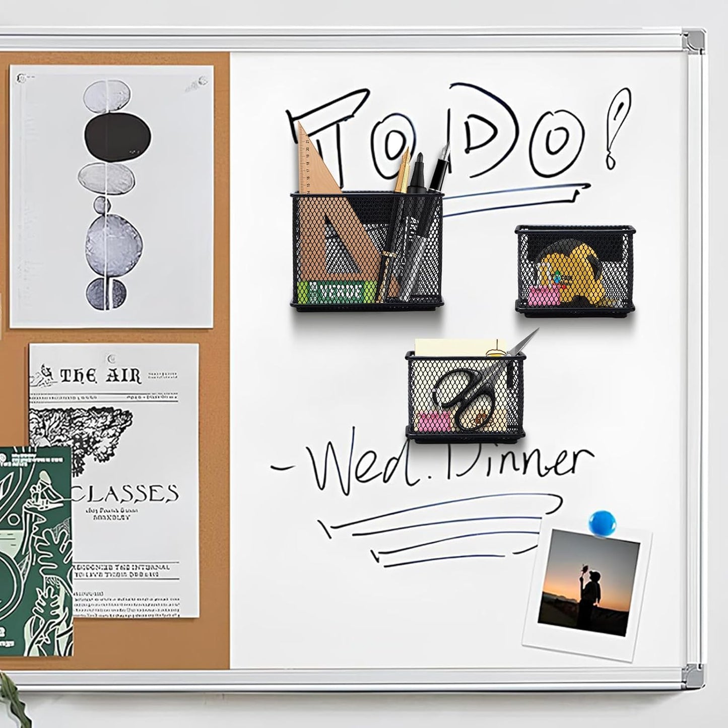 Black Magnetic Basket, Magnetic Organizer Holder Refrigerator Basket, Magnetic Baskets Heavy Duty, Magnetic Holder for Refrigerator Locker Whiteboard Office,Medium x1&Small x2 Set of 3