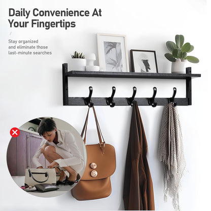 Tatub 29'' Coat Rack Wall Mount with Shelf, Wood Wall Hooks with Storage, Entryway Shelf with 5