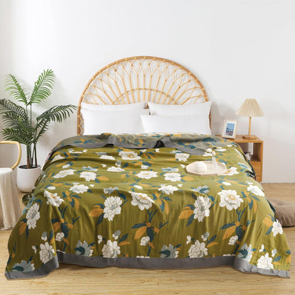 Boho Throw Blanket for Bed - 100% Pure Cotton Ultra Soft Rustic Quilt - Farmhouse Decor Bed Blankets, All Season Rustic Throw for Sofa Couch Chair(80''x 90'', Flower Branch)