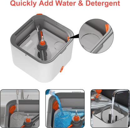 Mop and Bucket Set, Spin Mop with Self Seperates Dirty Water System, Square Mops for Floor Cleaning, 360 Rotating Foldable Standing Mop Head, Versatile Mops for Walls (Mop Bucket with 2 Pads)