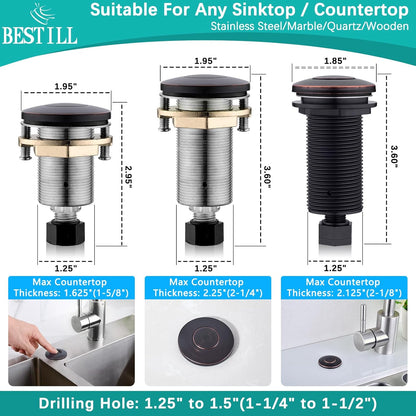 BESTILL Garbage Disposal Air Switch Kit-UL Listed, Cordless Sink Top Switch Button for Waste Disposer, 3.6" Long Push Button with Brass Cover, Oil Rubbed Bronze, Compatible with all Garbage Disposals