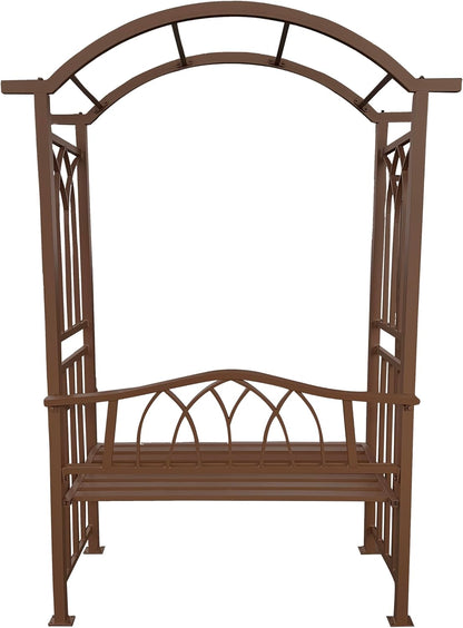 Brown Aluminum Garden Arbor Arch with 2-Seater Bench