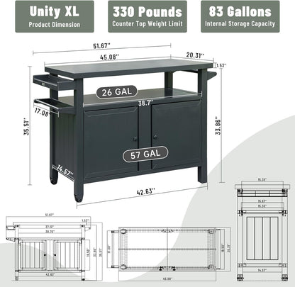 Domi Grill Carts Outdoor Storage Cabinet with Wheels, Metal Outdoor Grill Cart Kitchen Dining Table Cooking Prep BBQ Table for Patio, Kitchen Island, Home Party, Bar (Grey)