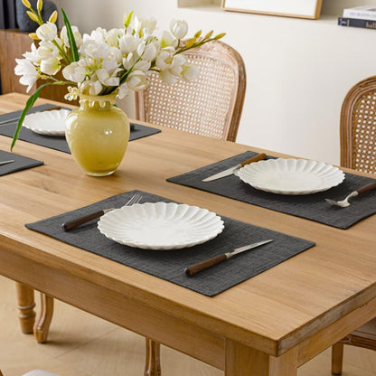 Placemats Set of 4, Bilayer Thickened Linen Place Mats Heat Resistant Machine Washable Wrinkle Free Carefully Selected Polyester Mats for Kitchen/Dining/Coffee Table (Charcoal Grey)