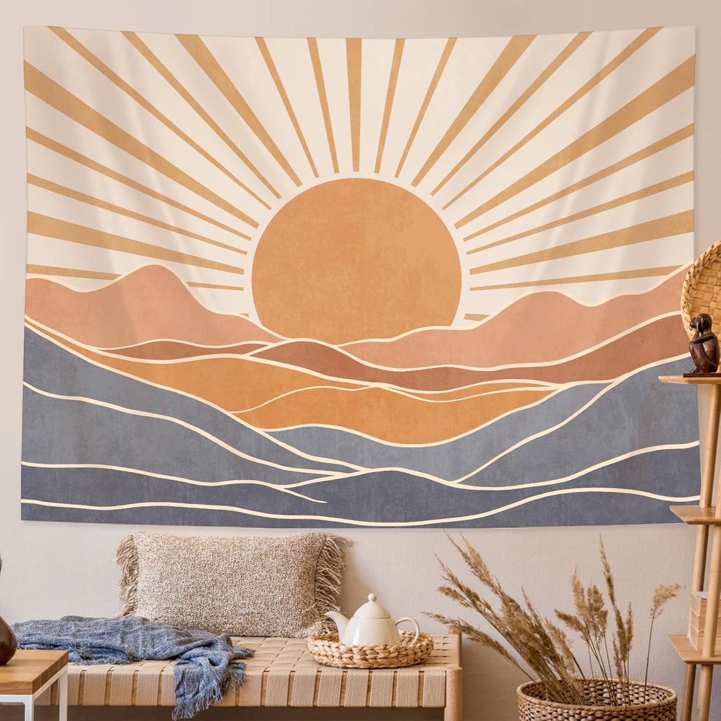 Lunerfex Boho Sun Tapestry Sunset Wall Tapestry, Mountain Tapestries for Bedroom 80s Tapestries Wall Hanging for Bedroom Living Room Decor Boho-3 70"x90"