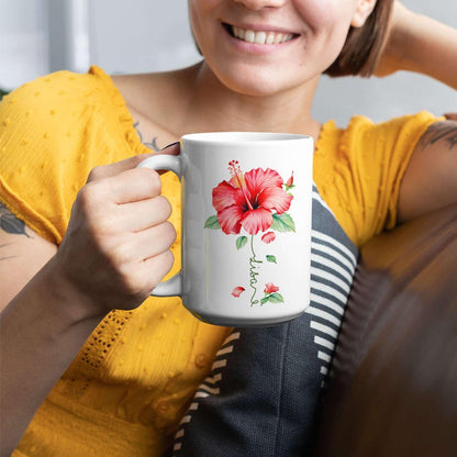 Personalized Hibiscus Blossom Design Mug, Custom Name Vibrant Flower Coffee Cup, Customized Mug For Floral Enthusiasts, Novelty Hibiscus Flower Ceramic Cup 11oz 15oz, Gift For Women