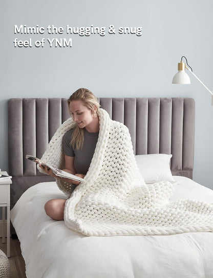 YnM Chunky Throw Blanket, Medium-Weight, Hand Knitted, Skin Friendly, Ventilated and Breathable, Machine Washable, Home Décor Piece for Couch, Sofa and Bed (White, 40x50 Inch)