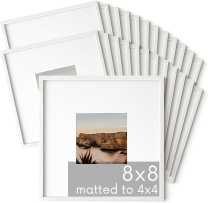HAUS AND HUES Square Picture Frames - 8x8 Set of 25, Wooden Frames with Mat, White Oak Finish
