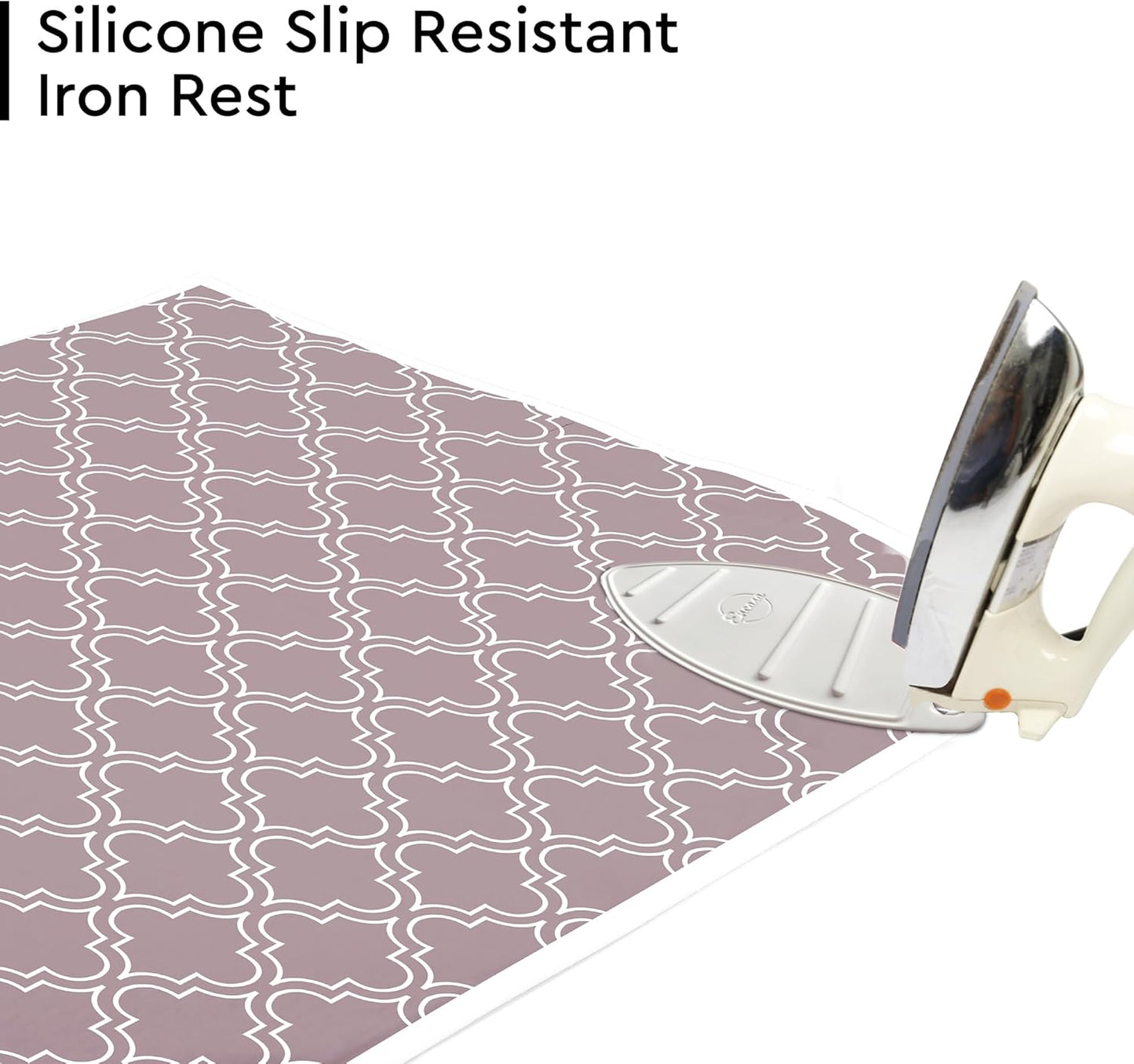 Encasa Homes Ironing Mat/Pad (Large 48"x28") with 3mm Padding & Silicone Iron Rest for Steam Pressing on Tabletop or Bed - Heat Resistant, Portable, Quilting & Travel Blanket - Mauve Tiles
