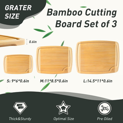 3 packs Bamboo Cutting Board Set Non Slip Feet Over Sink For Kitchen Meal Prep & Serving Brides Her Wedding Day Bridal Shower Engaged Wed House Christmas Married Future Unique Cool Gifts