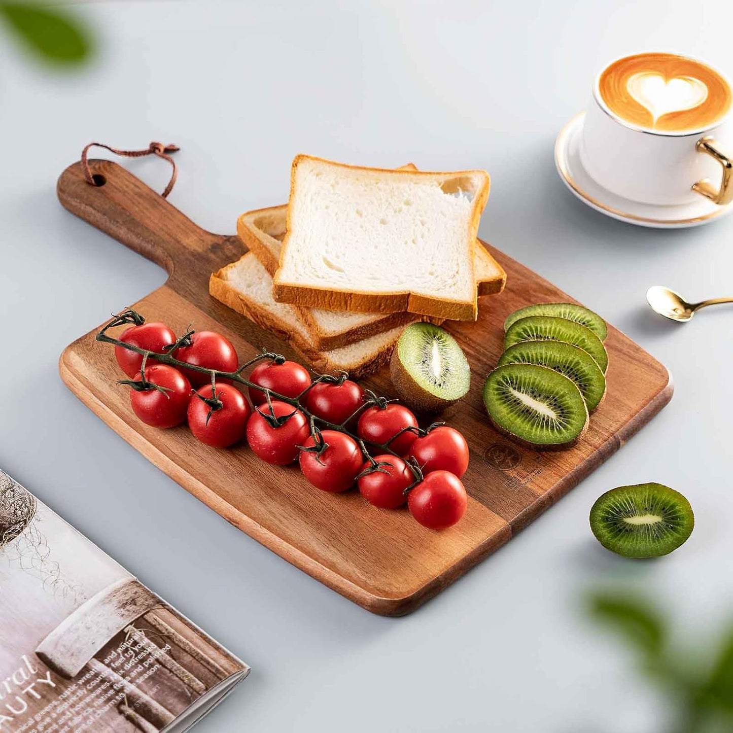 Acacia Wood Cutting Board - Wooden Kitchen Cutting Board for Meat, Cheese, Bread,Vegetables &Fruits- Charcuterie Board Cheese Serving Board with Handle (15.3"x10.2")