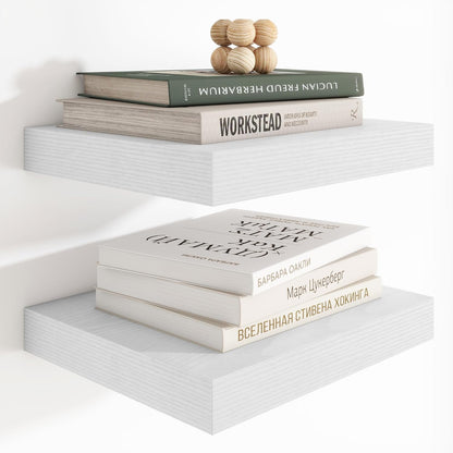 Heimlove 12 Inch Deep Floating Shelves, 12 x 12 inches Long Wall Shelf, Large Extra Display Shelf & Storage Shelf, Rustic Wood Wall Shelves for Fireplace Mantel, White - 2Pack