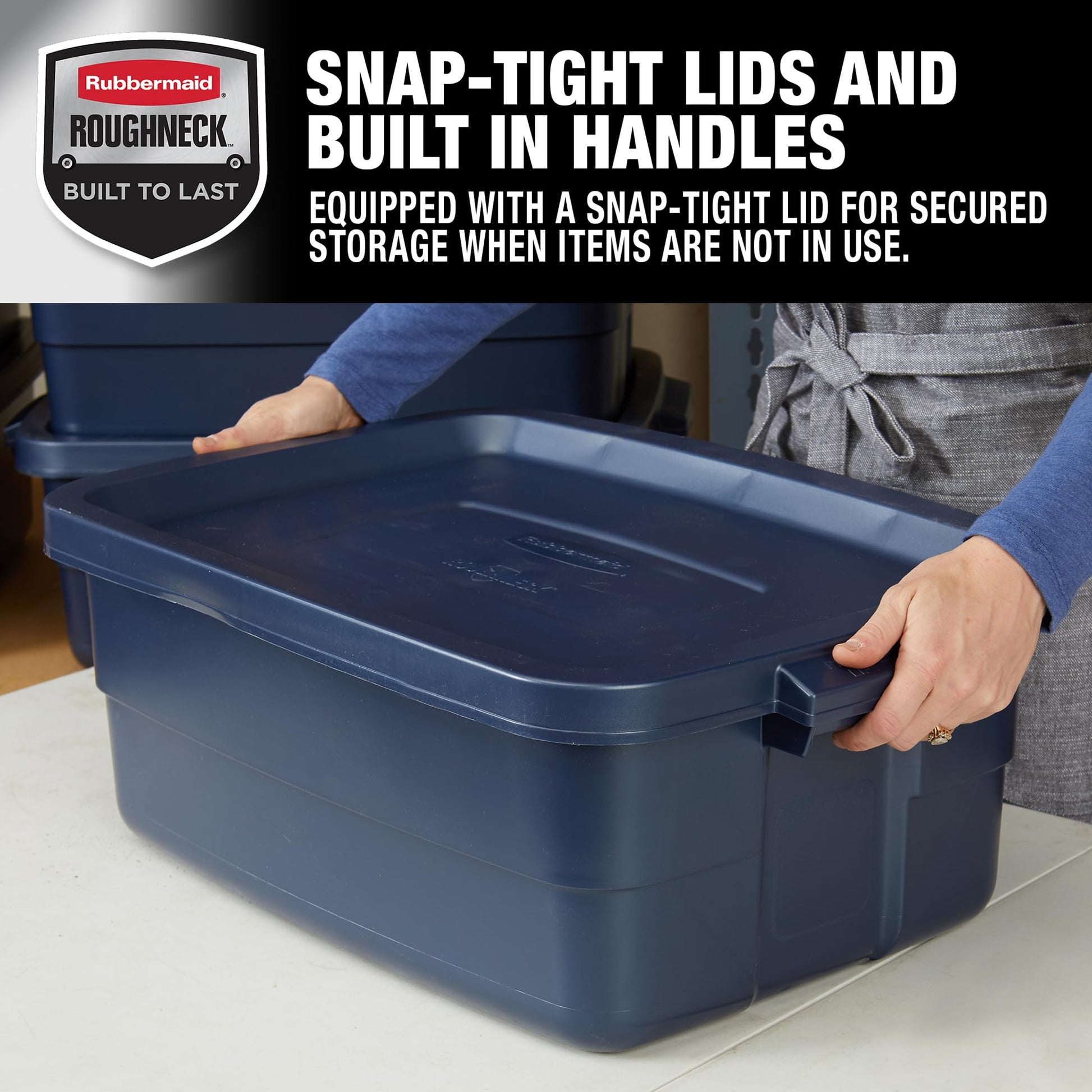 Rubbermaid Roughneck Tote 10 Gal, 8 Pack, Made in USA, Dark Indigo Metallic, Rugged Plastic