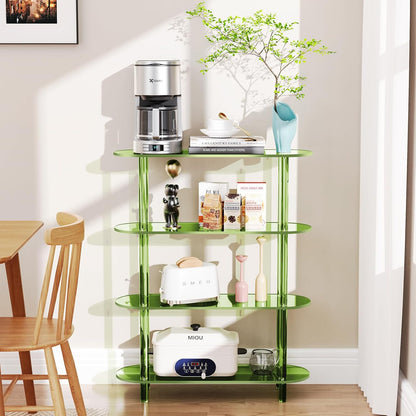 Clear Bookshelf, Acrylic Bookcase with Open Book Shelf Console Table for Entryway Office (4 Tier Green)
