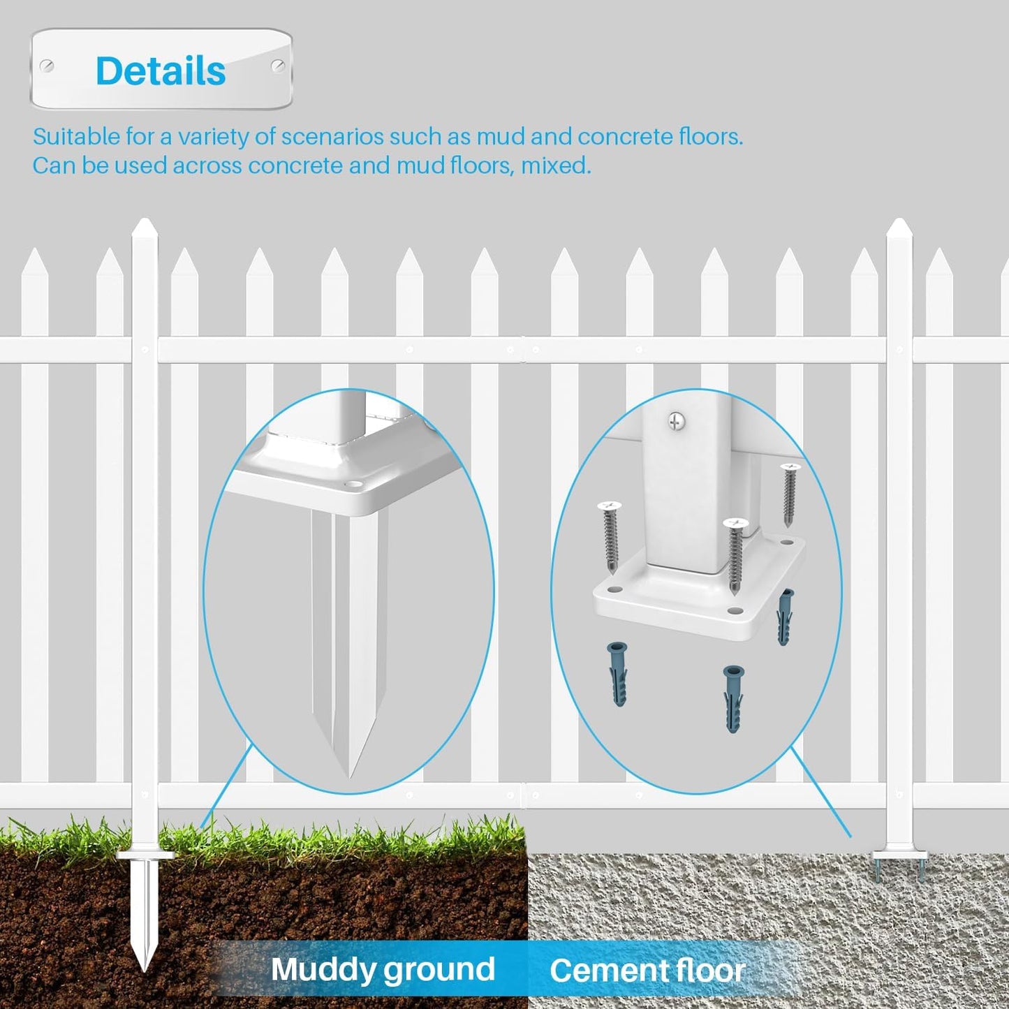 Patio 6 Sets Vinyl Picket Fence Panels 36" H x 84" W White PVC Decorative Fence for Front Yard Porch Patio Deck Pool Air Conditioner Fence Safety Dog Fence (34 Pickets, Straight)