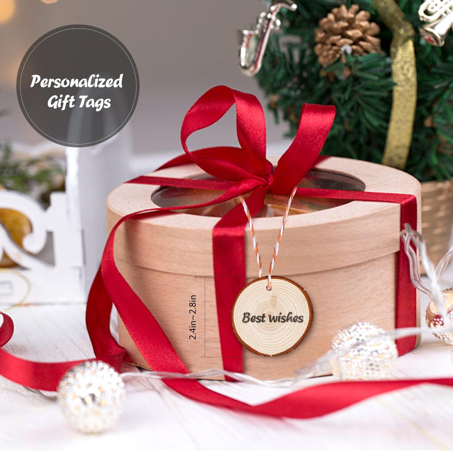 5ARTH Natural Wood Slices - 30 Pcs 2.4-2.8 inches Craft Unfinished Wood kit Predrilled with Hole Wooden Circles for Arts Wood Slices Christmas Ornaments DIY Crafts