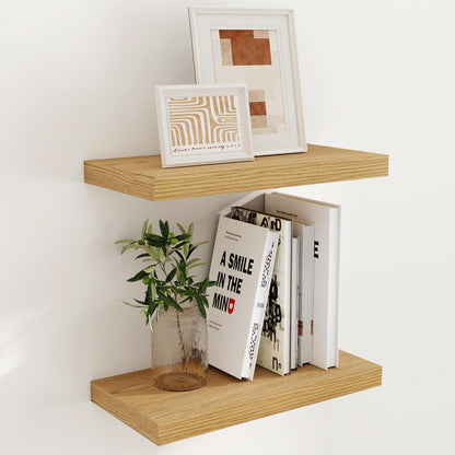 Fun Memories 16 Floating Shelves for Wall, 9 Inch Deep Floating Shelf for Bathroom, Rustic 16 x 9 Floating Shelf for Kitchen, Bedroom, Wide Wooden Shelves Wall Mounted, Oak Color, Set of 2
