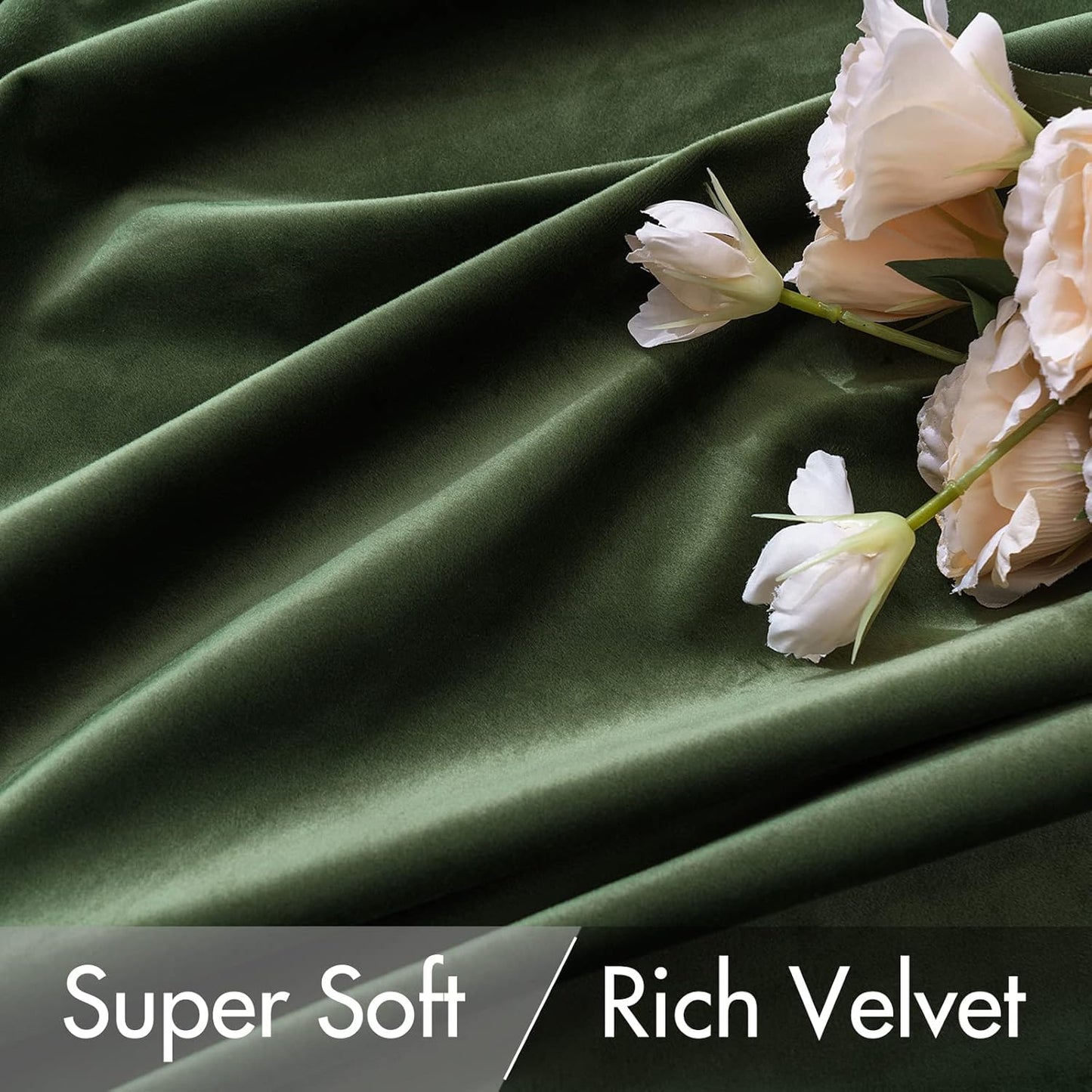 MIULEE Olive Green Velvet Curtains 90 inches 2 Panels - Pinch Pleat Luxury Room Darkening Curtains for Bedroom Living Room Thermal Insulated Super Soft Window Drapes Rod Pocket, W52 x L90 inch