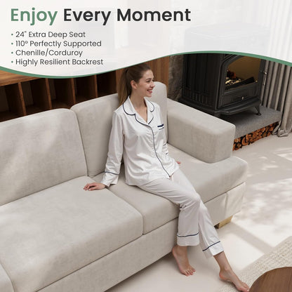 2 Piece Set Comfy Sofa Couch, 2 3-Seater Sofa with Deep Seats, Modern Sleeper Couch for Living Room, Beige Chenille