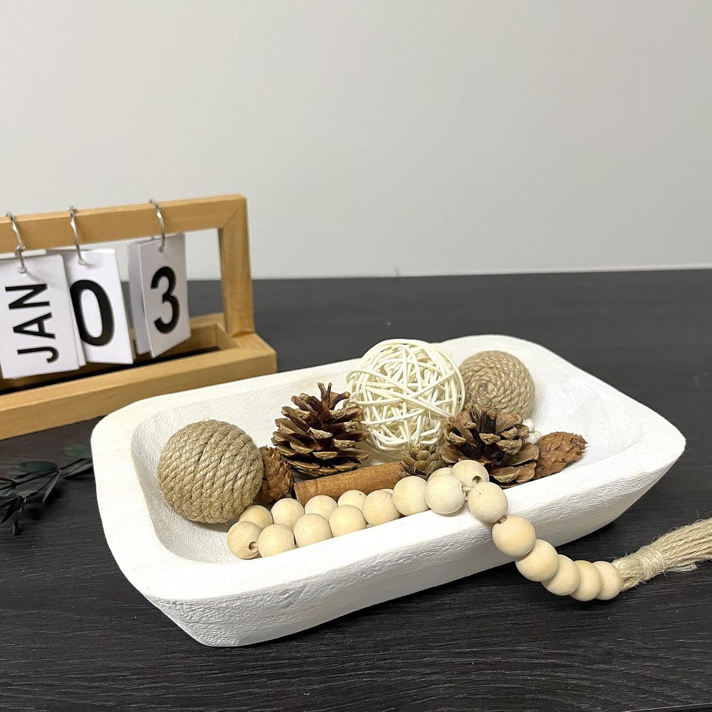 Wooden Dough Bowl Decor, Vintage Wooden Bowl Hand Carved Home Decor for Dining Table Center, Living Room, Kitchen Decor. (10inch white)