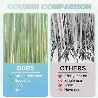 3 Pack 3.3 x 8.2 ft Sage Green Foil Fringe Backdrop Curtains, Tinsel Streamers Party Decorations, Door Shimmer for Baby Shower, Birthday, Martini Party Decorations