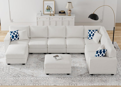 L Lengend Vansen Modular Sectional Sofa U Shaped Couch with Ottoman Modern Reversible Corner Sectional Couch for Living Room (Cream, U Shaped Sofa-5)