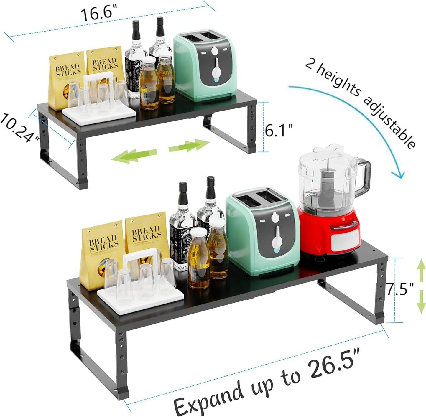 Expandable,Stackable Spice Rack,Seasoning Organizer and Storage,Spices Jar Racks for Cabinet,Countertop, Metal Pantry, Cupboard,Laundry Storages,Heavy Duty(1 Pack/Large/Black)