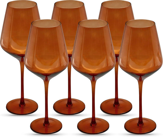 Saludi Original Dark Orange Leaf Wine Glasses, 16.5oz (Set of 6) Stemmed Single Color Rust