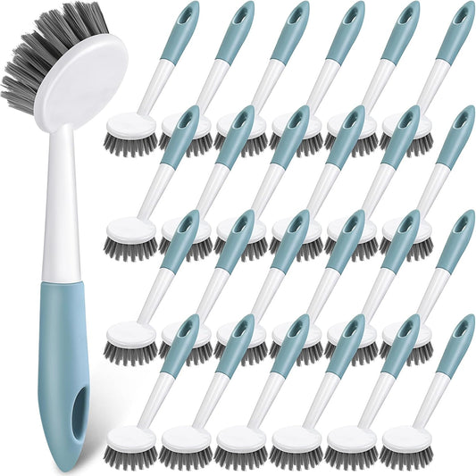 Patelai 24 Pack Kitchen Scrub Dish Brush with Long Handle Dish Scrubber with Stiff Bristles Scrub