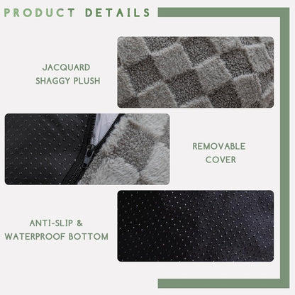 HIGOGOGO Round Stuffed Pouf Ottoman, Plaid Poufs with Foam Chunk Filling, Fluffy and Furry Pouf Foot Stool Storage Ottoman, 20 X 15 Floor Poufs Foot Rest for Living Room, Grey