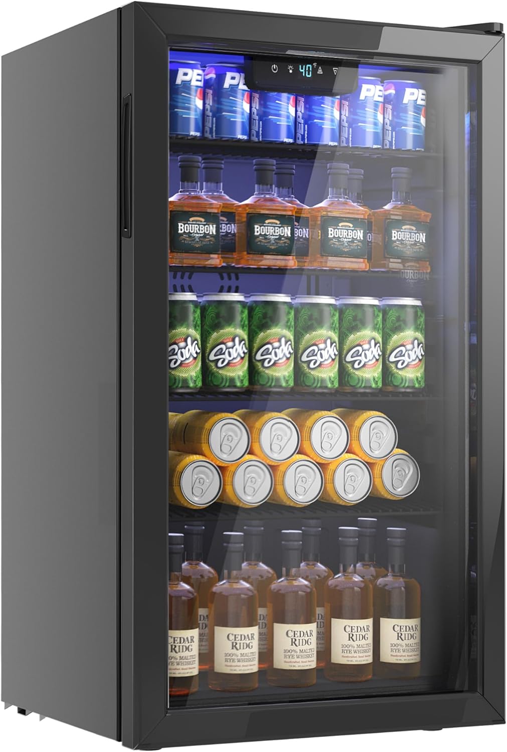 Beverage Refrigerator and Cooler, 126 Can Mini fridge with Plastic Door, Beverage Cooler with Digital Temperature Display & Adjustable Shelves for Soda Beer or Wine, Black