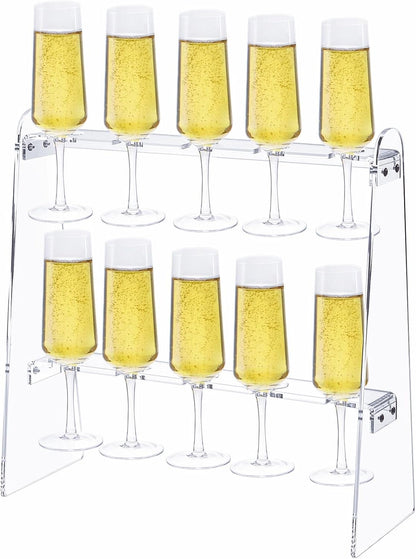Tosnail 2-Tier Champagne Flute Glass Holder Stand, 10 Slots Champagne Flute Tabletop Stemware Hanging Display Rack for Party, Fits Up to 9 Inch Glasses