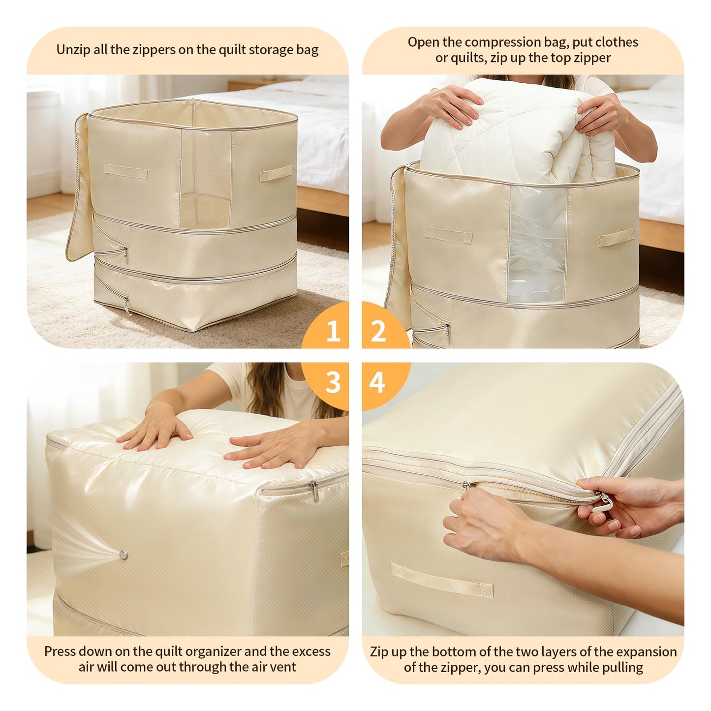 2 Pack Space Saving Comforter Storage Bag with Handle, 3-Layer Compression Blanket Storage Bags