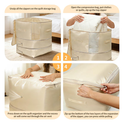 2 Pack Space Saving Comforter Storage Bag with Handle, 3-Layer Compression Blanket Storage Bags