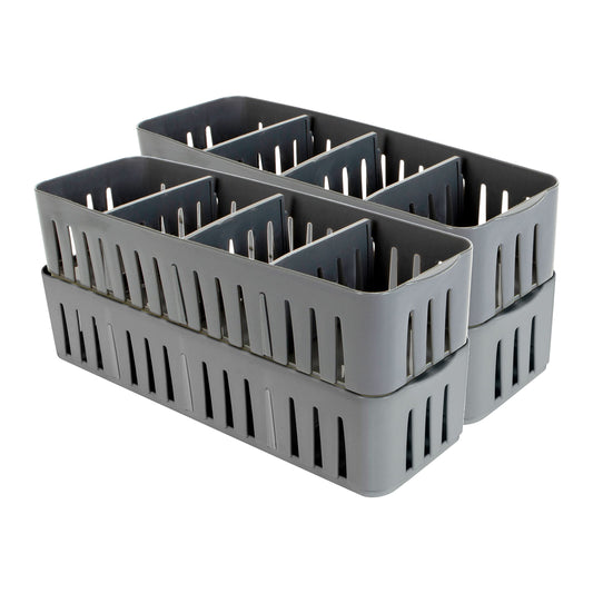 Simplify 2 Pack 4 Compartment Stackable Bin with Adjustable Dividers | Drawer Organizer | Storage