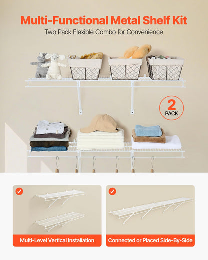 VEVOR Wire Shelf Kit, 4 ft, Set of 2, Wall Mounted Wire Shelves, Heavy-Duty Carbon Steel Hanging