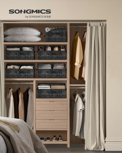 SONGMICS Storage Baskets, Set of 6, Foldable Closet Organizer for Shelves