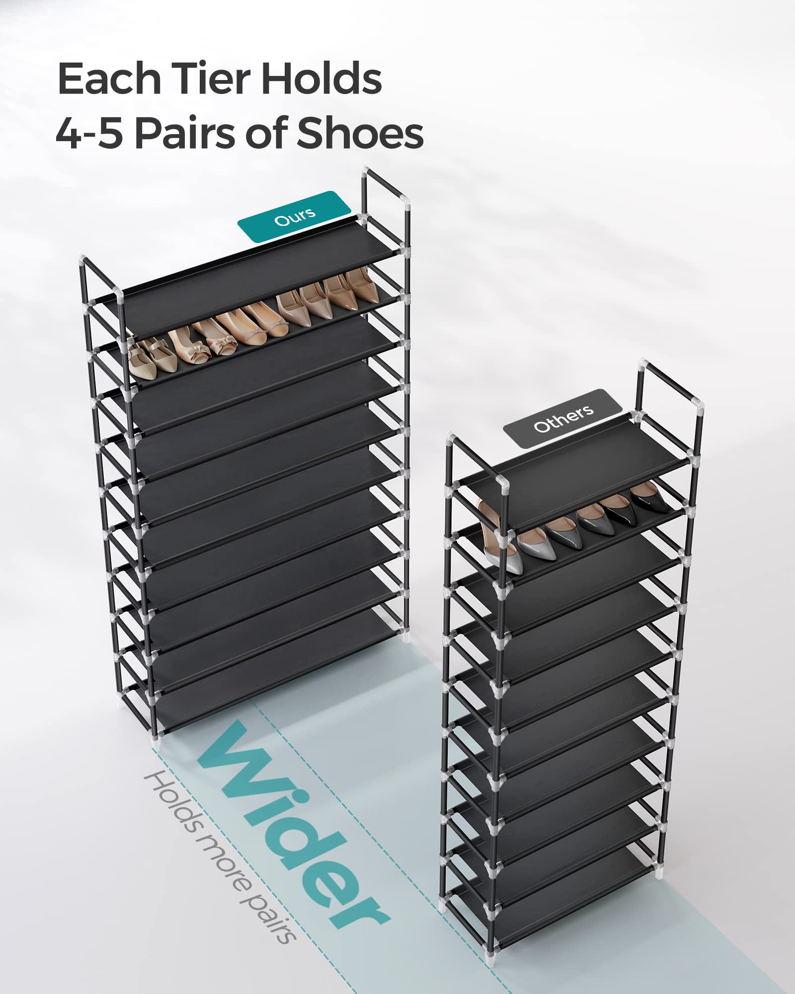 SONGMICS Shoe Rack, 10-Tier Shoe Shelf, Shoe Storage Organizer