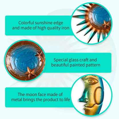 LIFFY Sun Metal Outdoor Wall Decor - 3D Sun Moon Metal Wall Sculpture - Hanging Decoration Gift Ideal for Celestial Decor Home Accent, Bedroom, Garden, Patio, Farmhouse - Lively and Vibrant