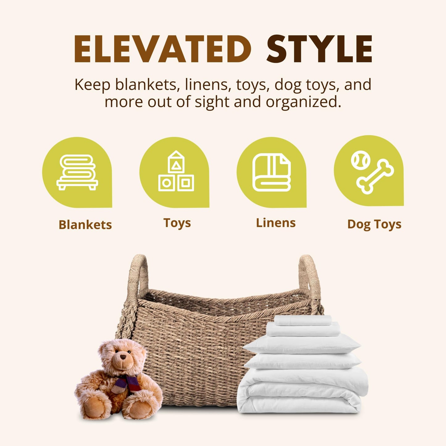 KOUBOO XL Seagrass Basket, Handmade, Living Room, Blankets, Toy Bin, Extra Storage, Decorative