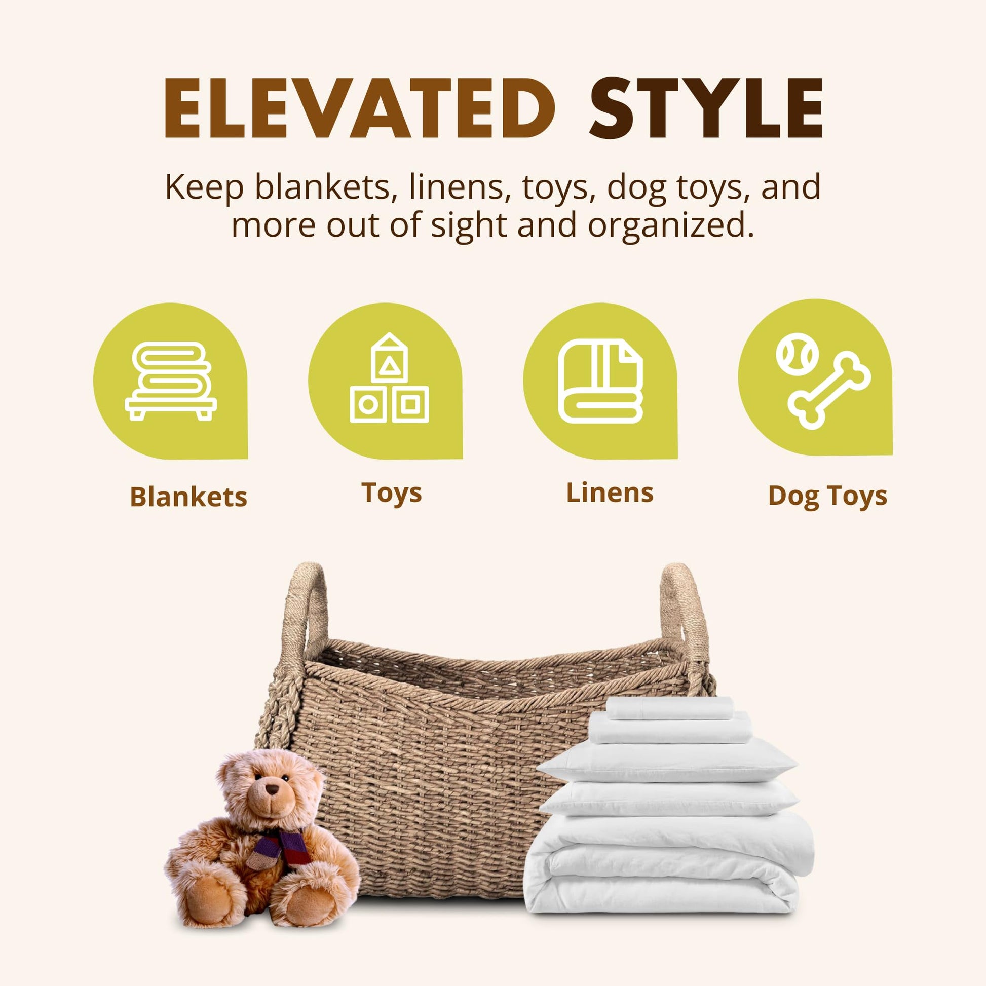 KOUBOO XL Seagrass Basket, Handmade, Living Room, Blankets, Toy Bin, Extra Storage, Decorative