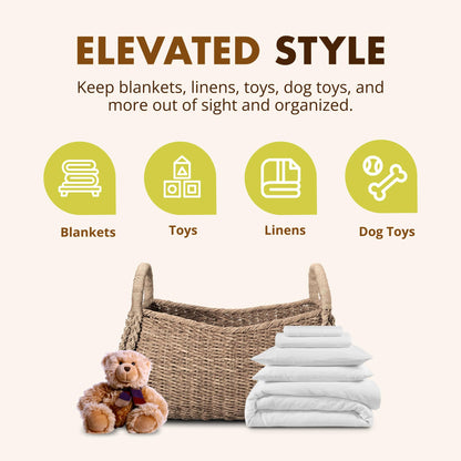 KOUBOO XL Seagrass Basket, Handmade, Living Room, Blankets, Toy Bin, Extra Storage, Decorative
