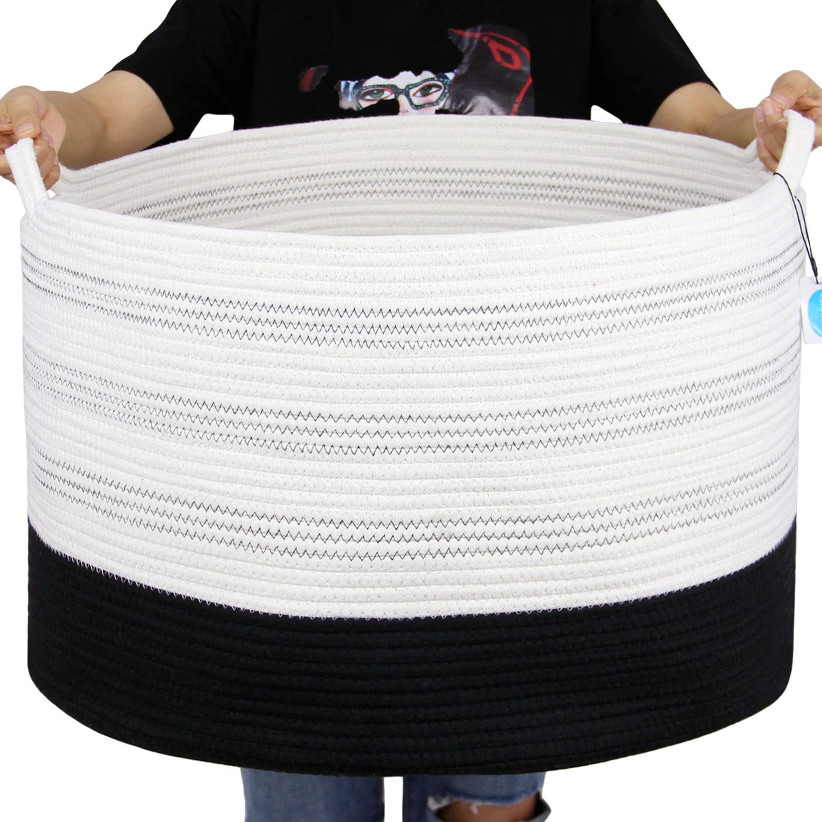 Casaphoria XXXLarge Cotton Rope Basket 22" X 22"X 14" Blanket Basket for Living Room Woven Basket