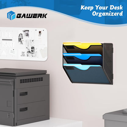 3 Tier Hanging Wall File Organizer, Mesh Mail Paper Orgnization Hanging File Folder Holder for Home Office, Black