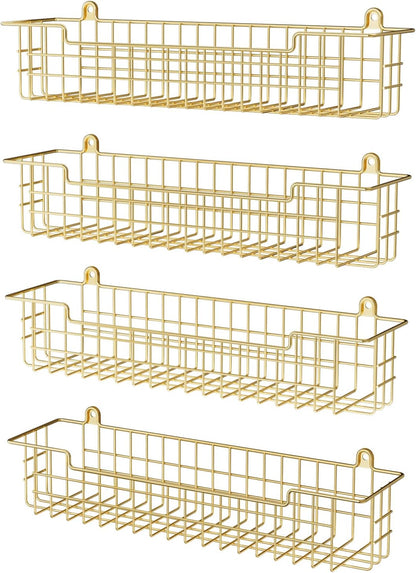 Spice Rack, 4-Pack Seasoning Organizer Wall Mount for Kitchen Storage Organization, Spice Holder Shelf Saving Space for Cabinet, RV, Pantry, Gold