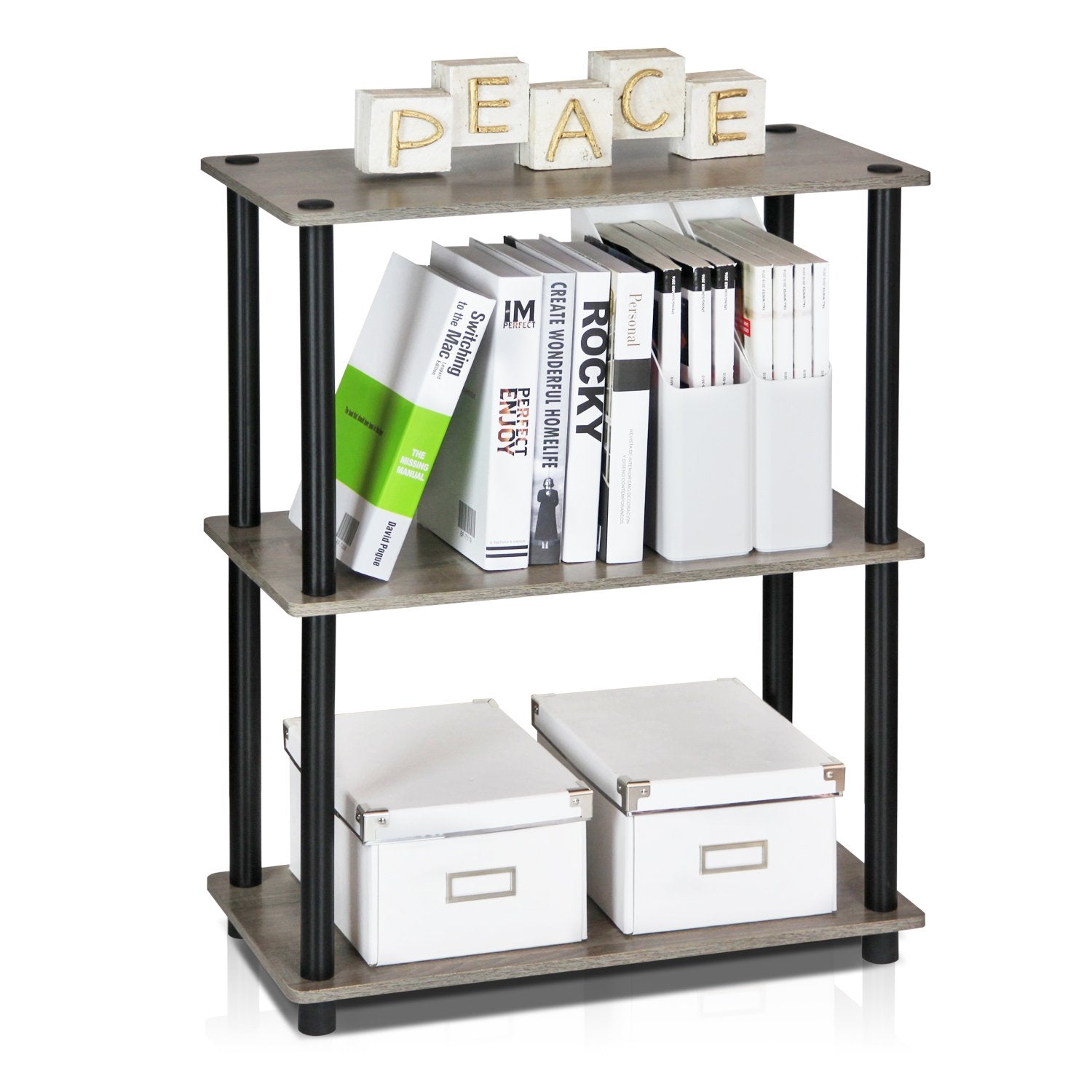 Furinno TURN-N-TUBE Storage Shelves, 3-Tier Book Shelf, Corner Shelf, Toolless Open Shelves, for