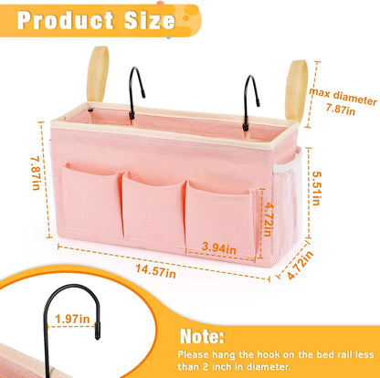 Bedside Caddy Bedside Organizer Bedside Storage Caddy with Fixed Straps and Water Bottle Holder for Home College Dorm Bunk Bed Hospital Bed Crib Bed Rails (2pcs Pink)