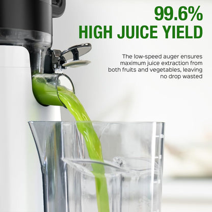 Juicer Machines, TUUMIIST Cold Press Juicer with 5.3" Extra Large Feed Chute Fit Whole Fruits & Vegetables Easy to Clean, High Juice Yield, BPA Free (White)